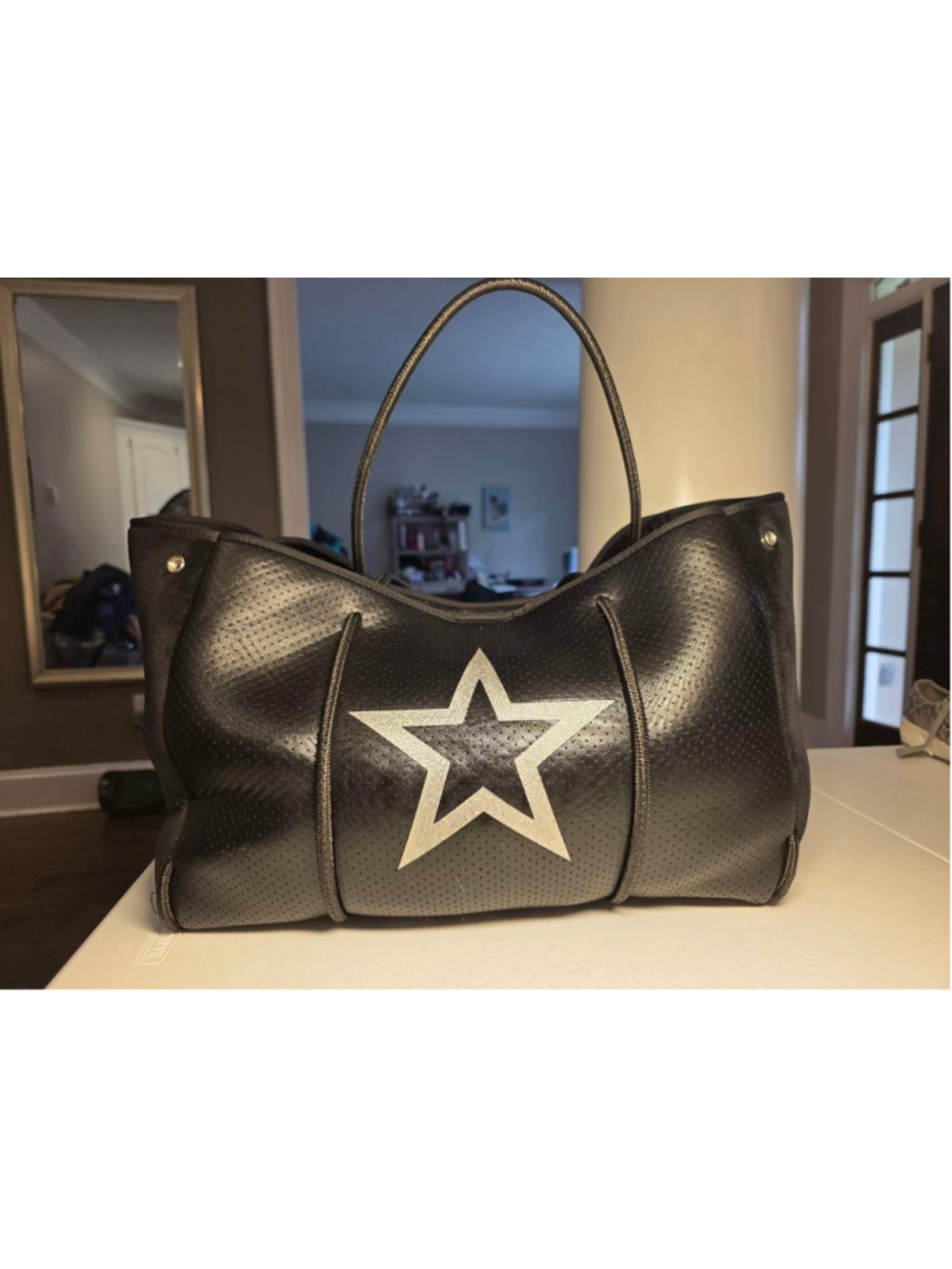 Haute Shore Black Neoprene Star Tote Bag Travel Gym Weekender - Picture 4 of 13